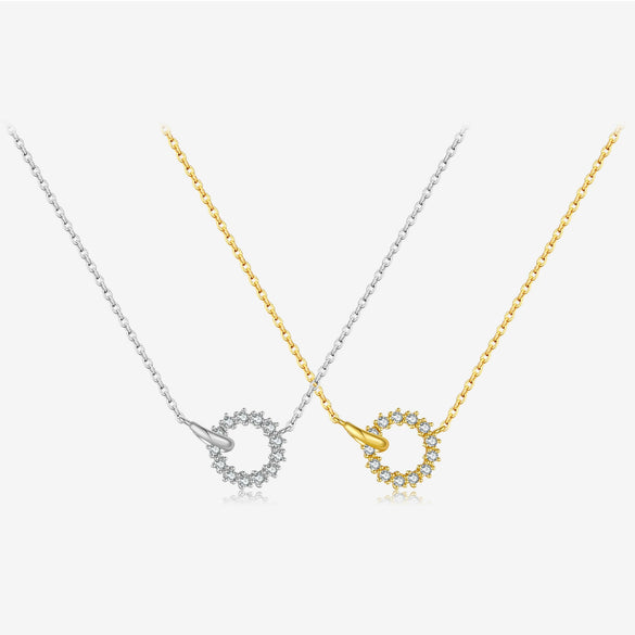 Wholesale Women's S925 Sterling Silver Ringlink Necklace With Geometric Design And Electroplating In Platinum Or 18K Gold