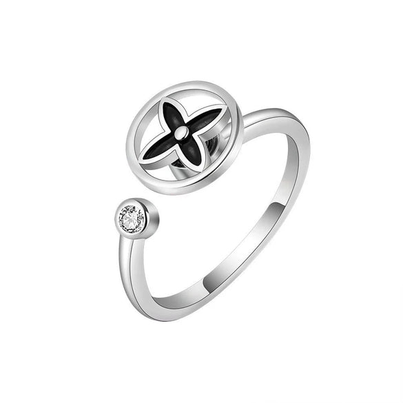 Wholesale Women's S925 Sterling Silver Rotating Clover Geometric Ring With Electroplating And Inlaid Zircon