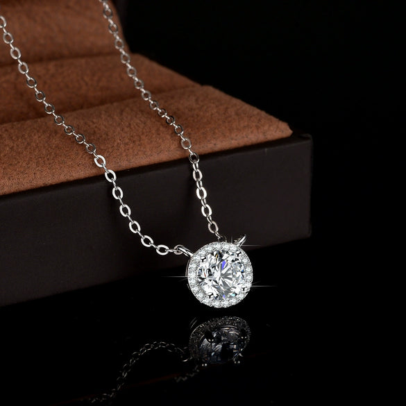 Wholesale Women's S925 Sterling Silver Round Moissanite Pendant Necklace With Geometric Design And Eight Heart And Eight Arrows Cutting