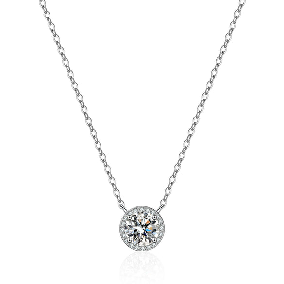 Wholesale Women's S925 Sterling Silver Round Moissanite Pendant Necklace With Geometric Design And Eight Heart And Eight Arrows Cutting