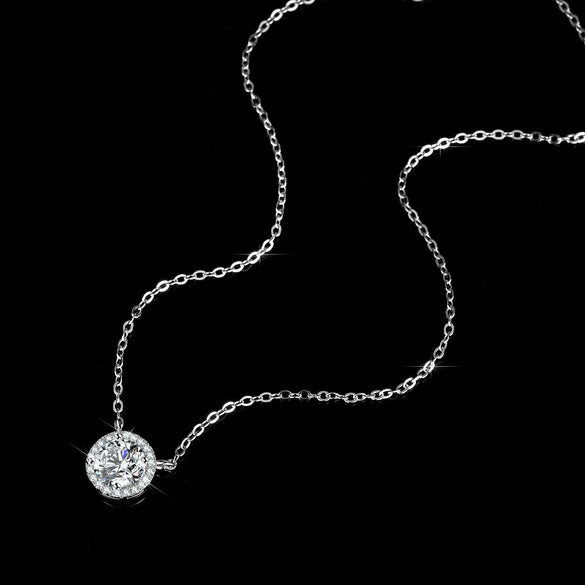 Wholesale Women's S925 Sterling Silver Round Moissanite Pendant Necklace With Geometric Design And Eight Heart And Eight Arrows Cutting