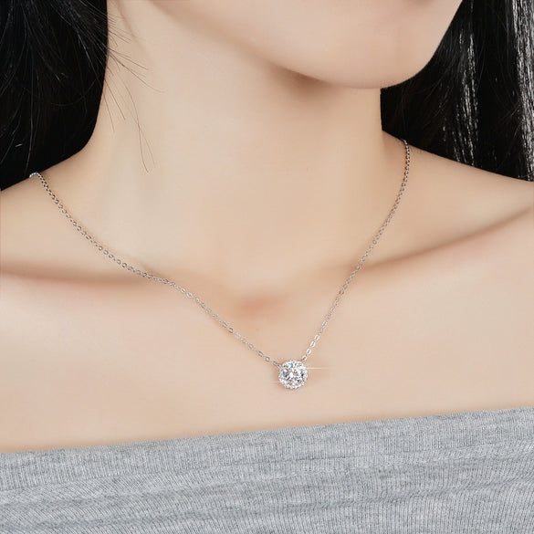 Wholesale Women's S925 Sterling Silver Round Moissanite Pendant Necklace With Geometric Design And Eight Heart And Eight Arrows Cutting