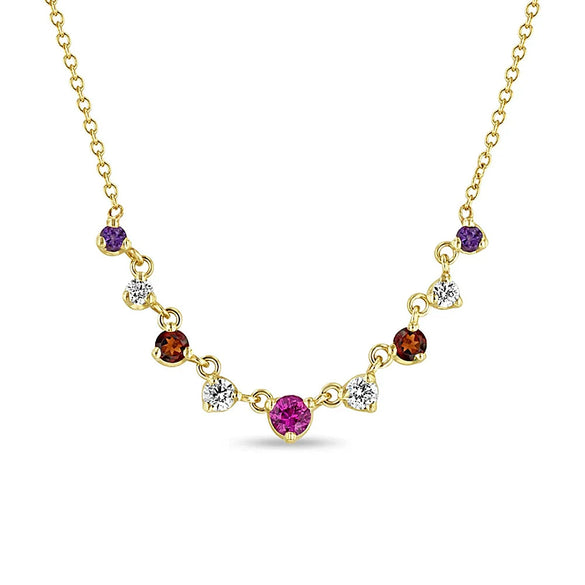 Wholesale Women's S925 Sterling Silver Round Pendant Necklace With Colored Zircon Electroplated O Chain Geometric Design