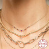 Wholesale Women's S925 Sterling Silver Round Pendant Necklace With Colored Zircon Electroplated O Chain Geometric Design