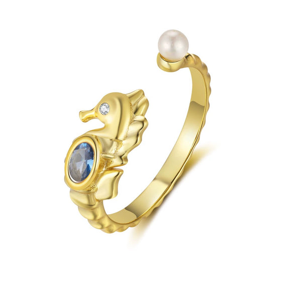 Wholesale Women's S925 Sterling Silver Seahorse Inlaid Zircon Ring With U Shaped Pattern And Electroplating Technology