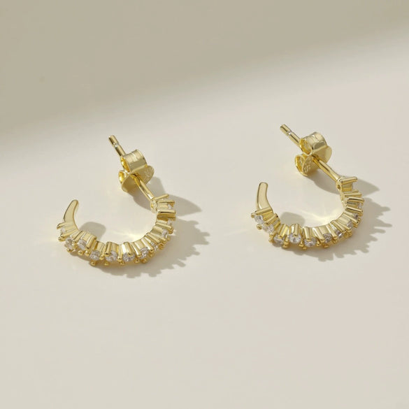 Wholesale Women's S925 Sterling Silver Semicircular Cshaped Zircon Earrings With Letters Numbers Text Electroplated Design