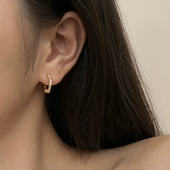 Wholesale Women's S925 Sterling Silver Semicircular Cshaped Zircon Earrings With Letters Numbers Text Electroplated Design