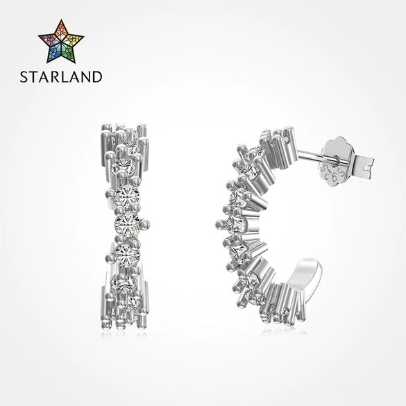 Wholesale Women's S925 Sterling Silver Semicircular Cshaped Zircon Earrings With Letters Numbers Text Electroplated Design