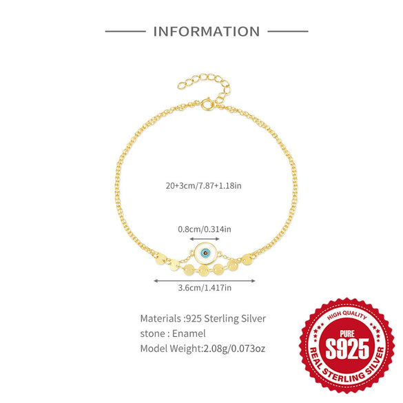 Wholesale Women's S925 Sterling Silver Simple Devil's Eye Drop Oil Anklet With Geometric Design For Summer Beach
