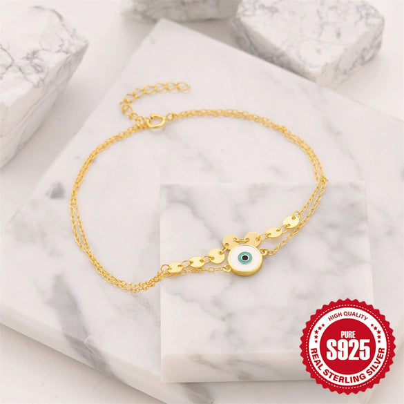 Wholesale Women's S925 Sterling Silver Simple Devil's Eye Drop Oil Anklet With Geometric Design For Summer Beach