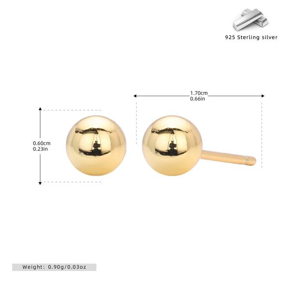 Wholesale Women's S925 Sterling Silver Simple Geometric Bean Round Bead Ear Sticks Piercing Jewelry Electroplated