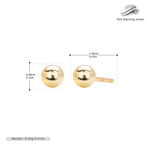 Wholesale Women's S925 Sterling Silver Simple Geometric Bean Round Bead Ear Sticks Piercing Jewelry Electroplated