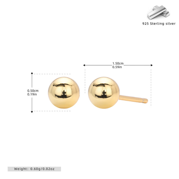 Wholesale Women's S925 Sterling Silver Simple Geometric Bean Round Bead Ear Sticks Piercing Jewelry Electroplated