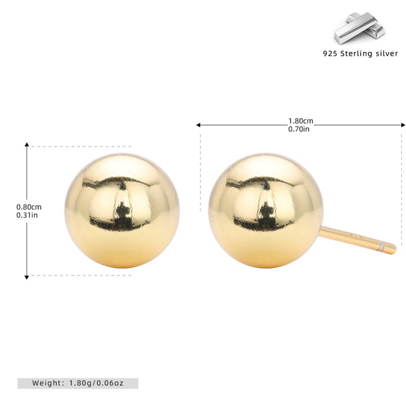 Wholesale Women's S925 Sterling Silver Simple Geometric Bean Round Bead Ear Sticks Piercing Jewelry Electroplated