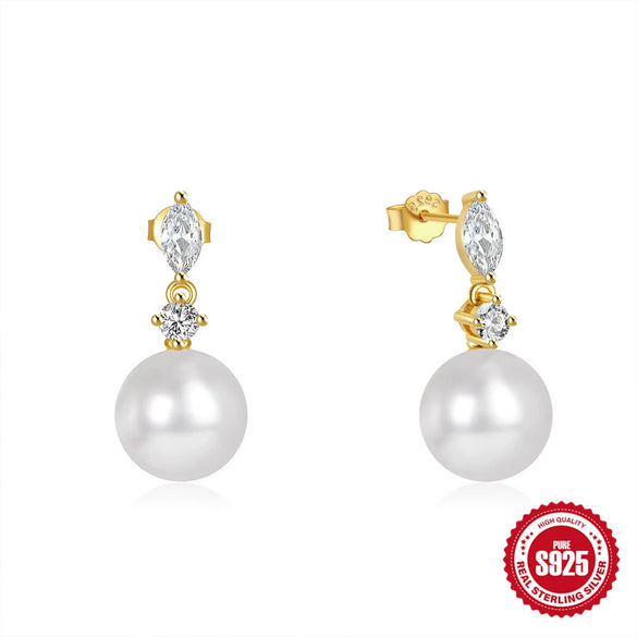 Wholesale Women's S925 Sterling Silver Simple Geometric Pearl Pendant Earrings With Advanced Design