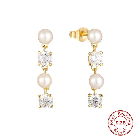 Wholesale Women's S925 Sterling Silver Simple Geometric Pearl Pendant Earrings With Advanced Design