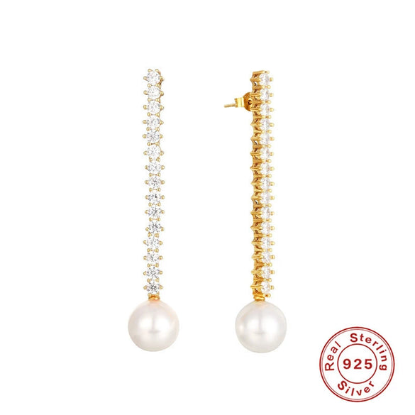 Wholesale Women's S925 Sterling Silver Simple Geometric Pearl Pendant Earrings With Advanced Design
