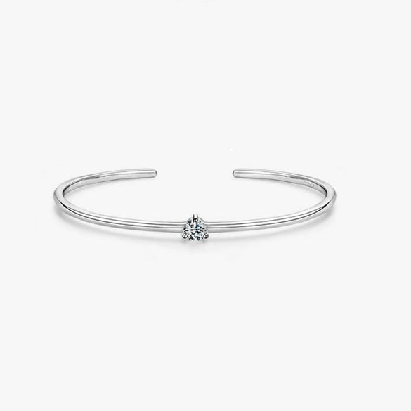 Wholesale Women's S925 Sterling Silver Simple Gloss Opening Adjustable Bracelet With Geometric Pattern Seiko Design