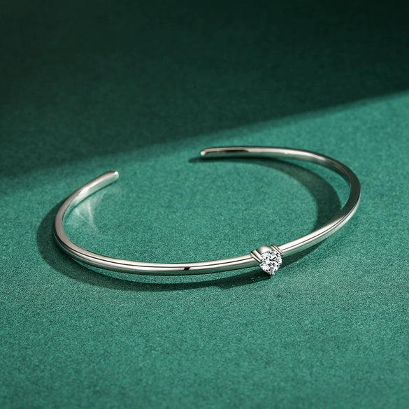 Wholesale Women's S925 Sterling Silver Simple Gloss Opening Adjustable Bracelet With Geometric Pattern Seiko Design