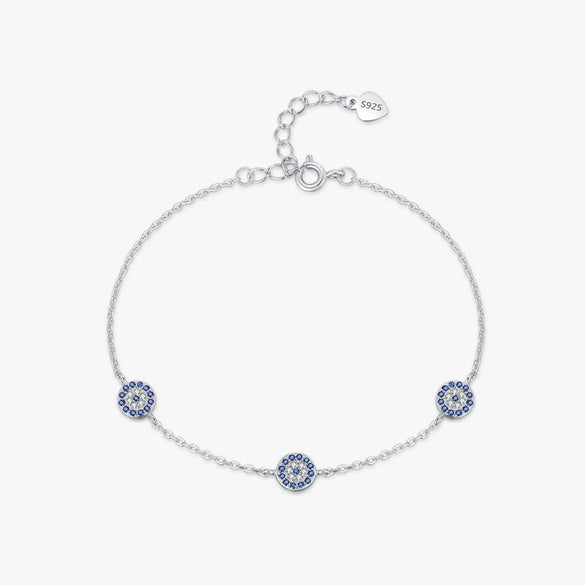 Wholesale Women's S925 Sterling Silver Simple Microinlay Blue Eyes Fashion Trendy Bracelet Jewelry