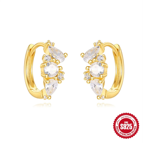 Wholesale Women's S925 Sterling Silver Simple Single Diamond Four Square Earring With Flower Pattern