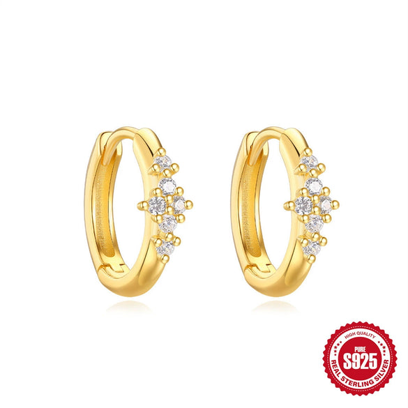 Wholesale Women's S925 Sterling Silver Simple Single Diamond Four Square Earring With Flower Pattern