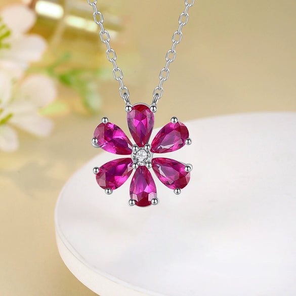 Wholesale Women's S925 Sterling Silver Sixpetal Flower Pendant Necklace With Electroplating And Cross Chain