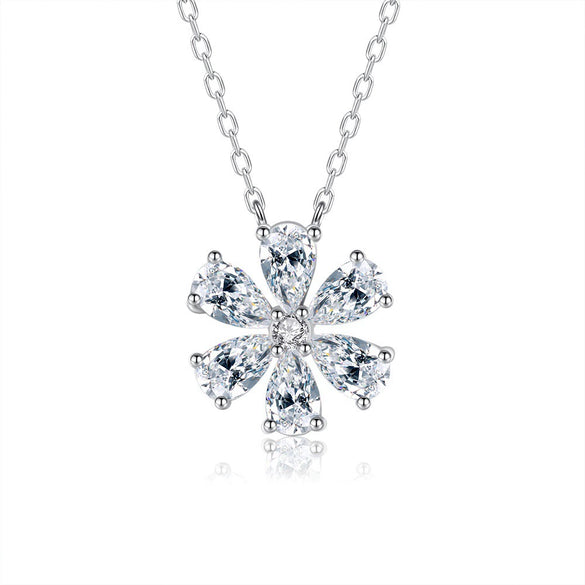 Wholesale Women's S925 Sterling Silver Sixpetal Flower Pendant Necklace With Electroplating And Cross Chain