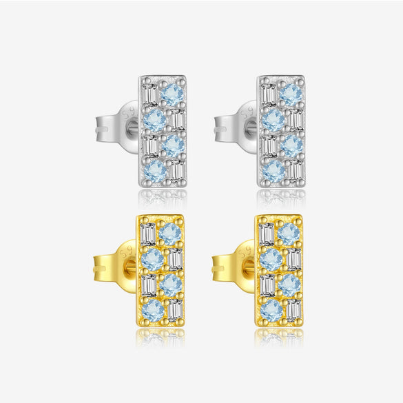 Wholesale Women's S925 Sterling Silver Square Blue Zircon Earrings Electroplated Platinum 18K Gold Geometric Style