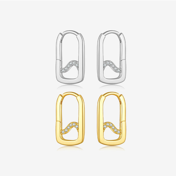 Wholesale Women's S925 Sterling Silver Square Electroplated Platinum And 18K Gold Zircon Earrings Light Luxury Elegant Style