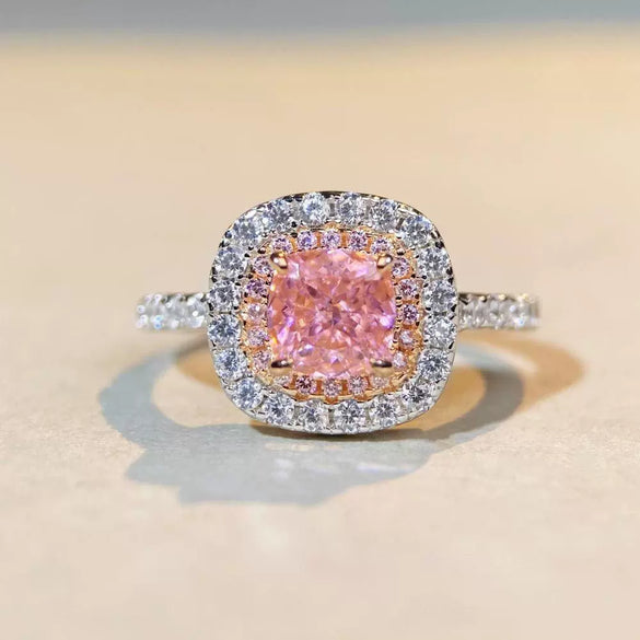 Wholesale Women's S925 Sterling Silver Square Geometric Ring With Yellow Diamond And Zircon Electroplated