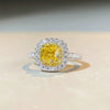 Wholesale Women's S925 Sterling Silver Square Geometric Ring With Yellow Diamond And Zircon Electroplated
