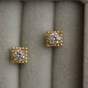 Wholesale Women's S925 Sterling Silver Square Retro Goldplated Geometric Earrings With Zirconia