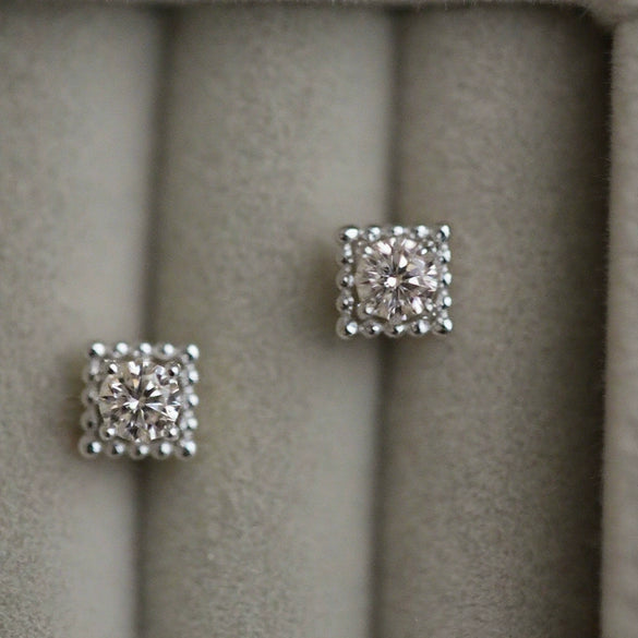 Wholesale Women's S925 Sterling Silver Square Retro Goldplated Geometric Earrings With Zirconia