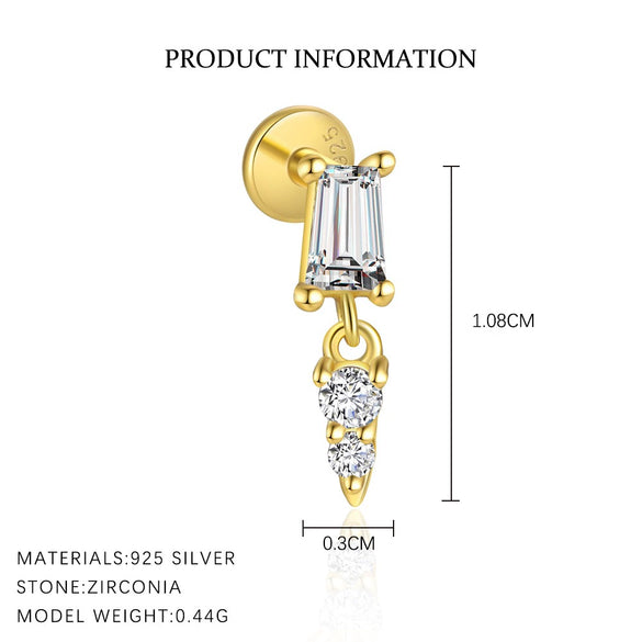 Wholesale Women's S925 Sterling Silver Square Zircon Geometric Earrings