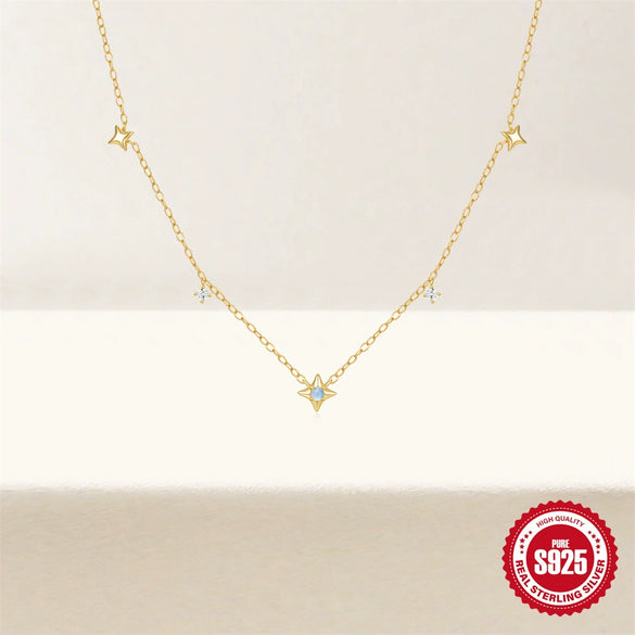 Wholesale Women's S925 Sterling Silver Stacked Clavicle Chain With Four Mans Star Diamond Opal Pendant And Electroplating Treatment