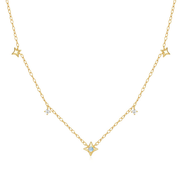 Wholesale Women's S925 Sterling Silver Stacked Clavicle Chain With Four Mans Star Diamond Opal Pendant And Electroplating Treatment