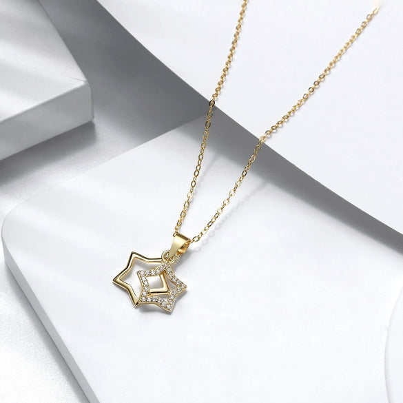 Wholesale Women's S925 Sterling Silver Star Pendant Necklace With Cross Chain Electroplated