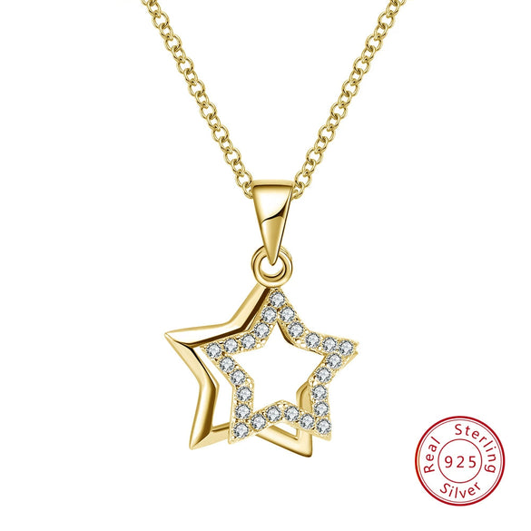 Wholesale Women's S925 Sterling Silver Star Pendant Necklace With Cross Chain Electroplated