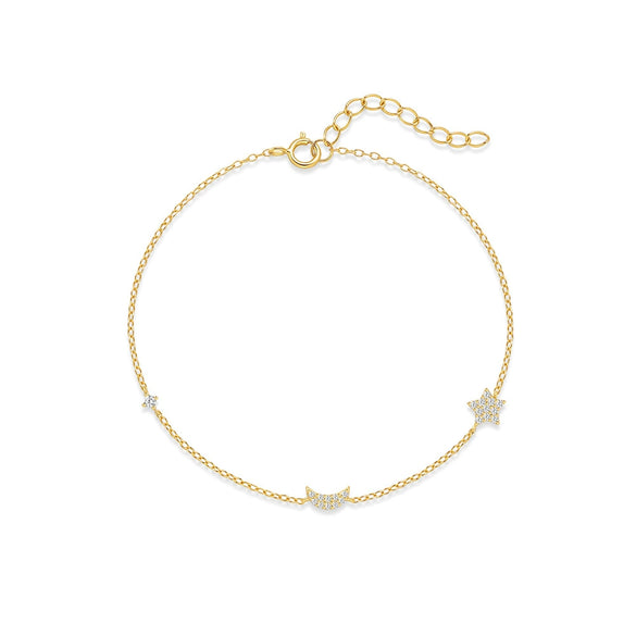Wholesale Women's S925 Sterling Silver Star Shaped Minimalist Simple Claw Chain Bracelet Electroplated 18K Gold