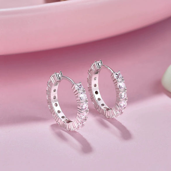 Wholesale Women's S925 Sterling Silver Stud Earrings With Geometric And U Shape Pattern And Diamond Color Zircon Inlaid And Electroplating Design