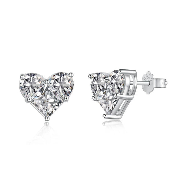 Wholesale Women's S925 Sterling Silver Stud Earrings With Heart Shape Zircon Design And Electroplating