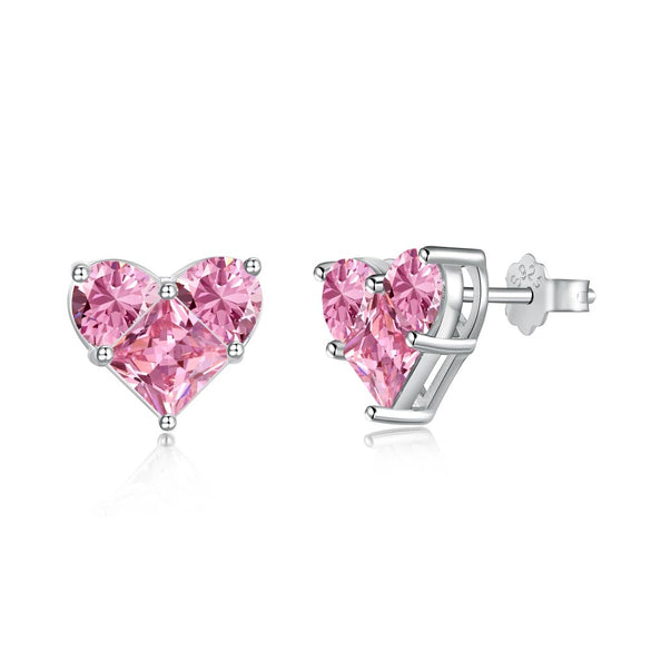 Wholesale Women's S925 Sterling Silver Stud Earrings With Heart Shape Zircon Design And Electroplating