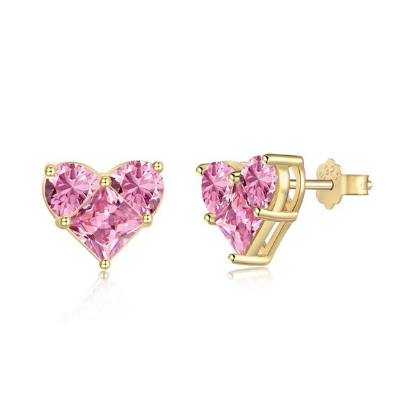 Wholesale Women's S925 Sterling Silver Stud Earrings With Heart Shape Zircon Design And Electroplating