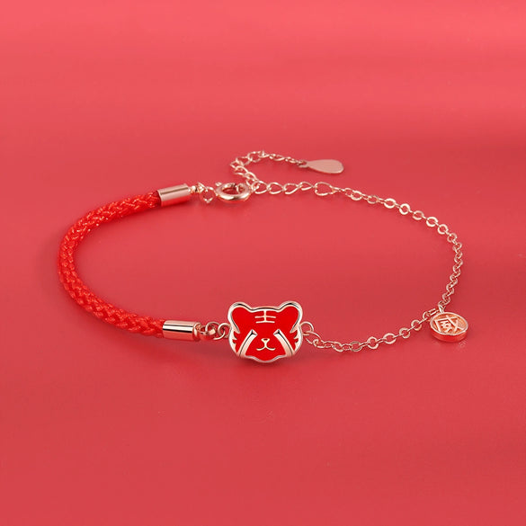 Wholesale Women's S925 Sterling Silver Tiger Zodiac Red Rope Temperaturesensitive Colorchanging Electroplated Bracelet