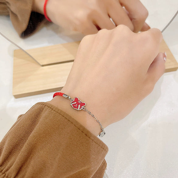 Wholesale Women's S925 Sterling Silver Tiger Zodiac Red Rope Temperaturesensitive Colorchanging Electroplated Bracelet
