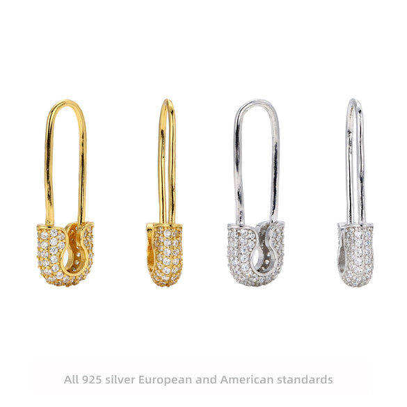 Wholesale Women's S925 Sterling Silver Ushape Inlaid Zircon Pin Earrings Fashionable Jewelry