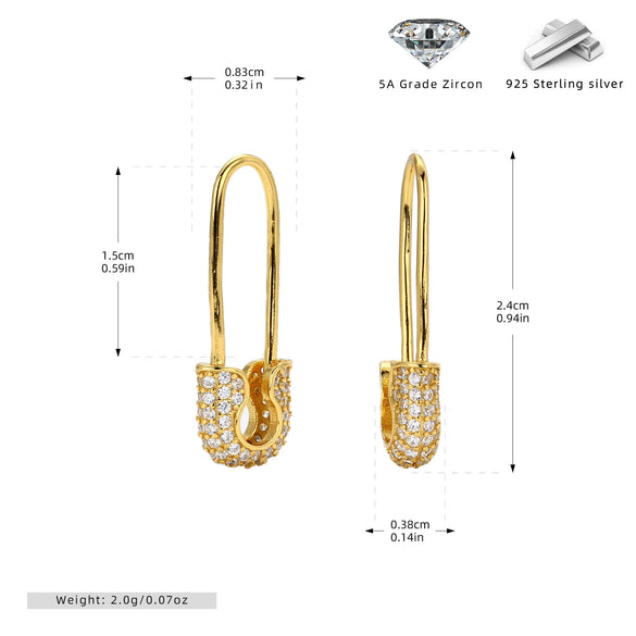 Wholesale Women's S925 Sterling Silver Ushape Inlaid Zircon Pin Earrings Fashionable Jewelry