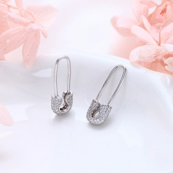 Wholesale Women's S925 Sterling Silver Ushape Inlaid Zircon Pin Earrings Fashionable Jewelry