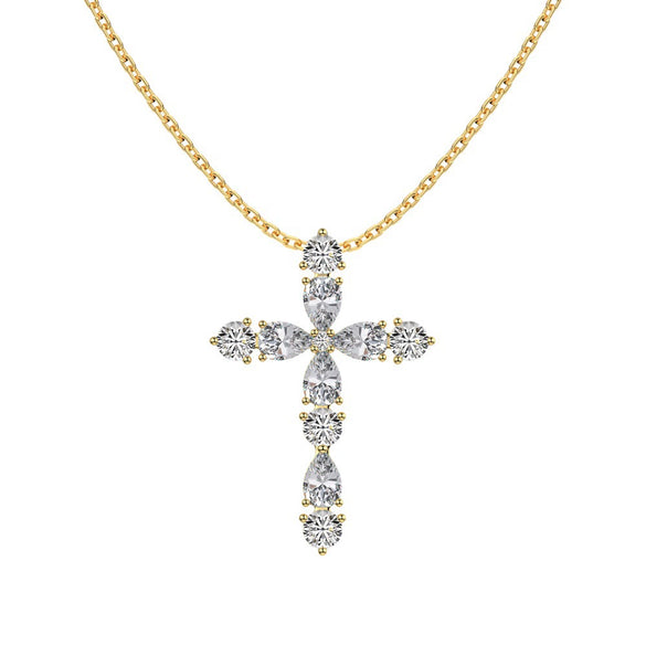 Wholesale Women's S925 Sterling Silver Water Drop Cross Zircon Necklace With Geometric Design And Electroplating
